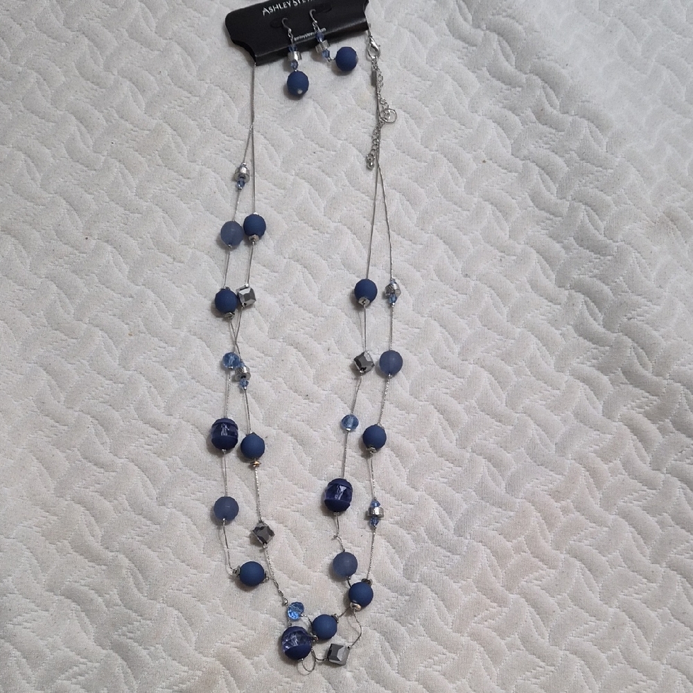 Anne Klein Blue and Silver Beaded Necklace Set